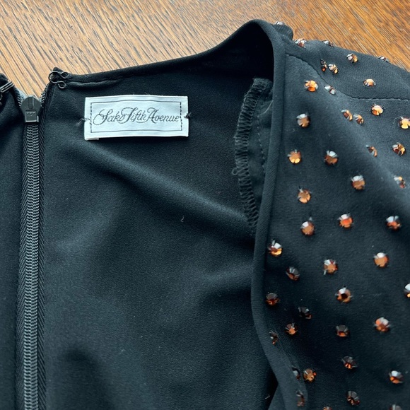 Saks Fifth Avenue Black Rhinestone Polka Dot Deep V-Neck Long Sleeve Dress - Picture 8 of 8